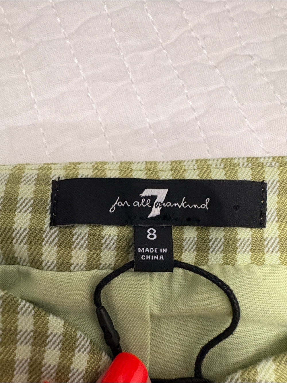 2 Piece Set-7 For All Mankind Olive Gingham Tie-Detail Crop Top & Mini Skirt - Picture 5 of 14
